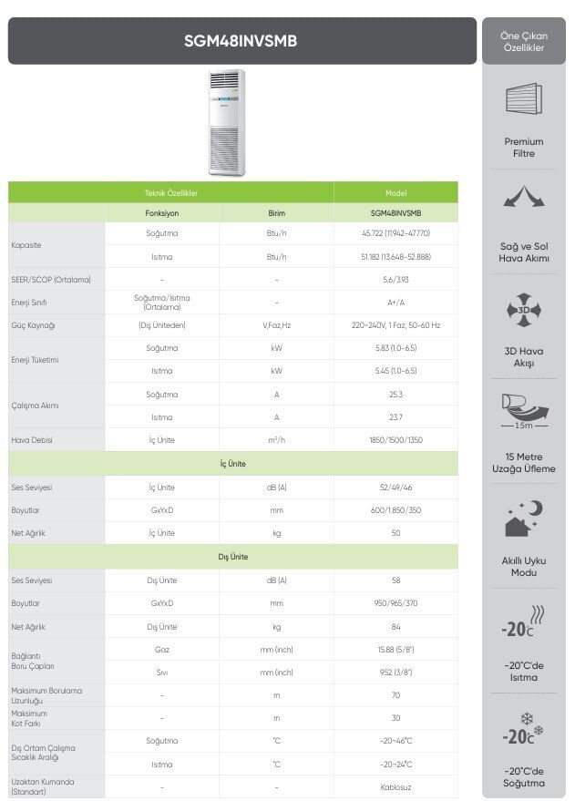 Sigma Inverter Salon Tipi Klima SGM48INVSMB