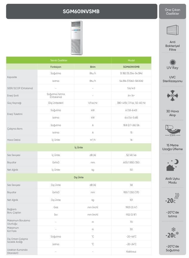 Sigma Salon Tipi 60.000 BTU Inverter Klima SMB - SGM60INVSMB